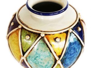 Vaso a Sfera a Rilievo Arlecchino in Ceramica di Caltagirone